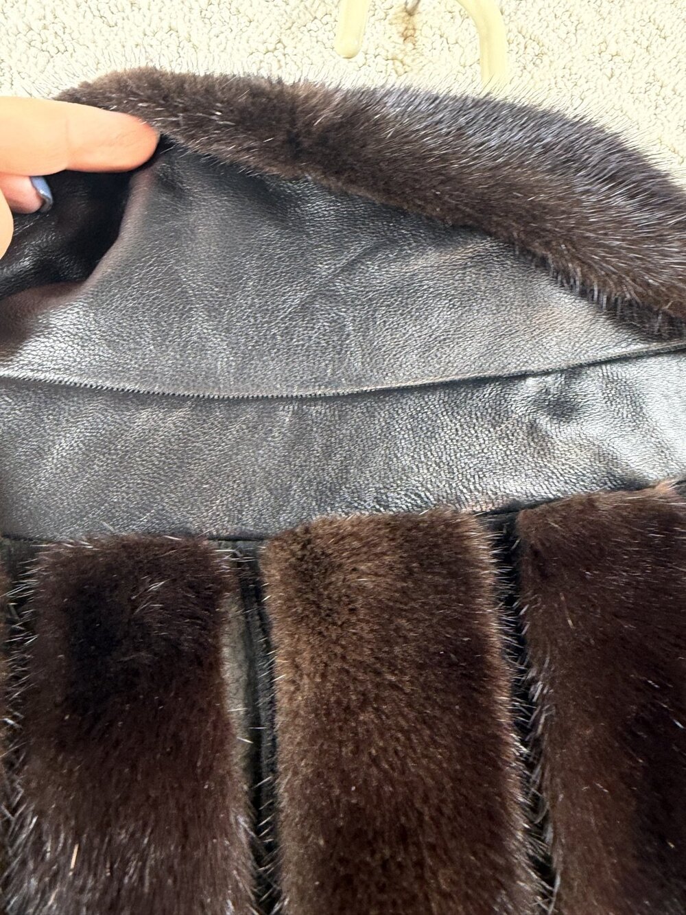 Real Mink Belted Jacket Coat Womens Dark Brown Black 28 Striped Size L - Picture 11 of 12